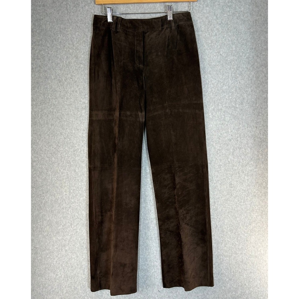 Ann Taylor LOFT Brown Suede Leather Straight Leg‎ Pants Trousers Vintage Size 2